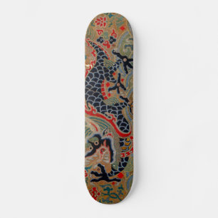 Antique Chinese Dragon Silk Embroidery Pattern Skateboard Deck