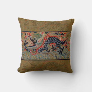 Antique Chinese Dragon Silk Embroidery Pattern Throw Pillow