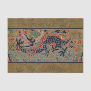 Antique Chinese Dragon Silk Embroidery Pattern Tissue Paper
