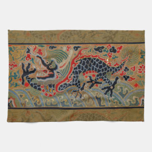 Antique Chinese Dragon Silk Embroidery Pattern Towel