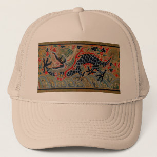 Antique Chinese Dragon Silk Embroidery Pattern Trucker Hat