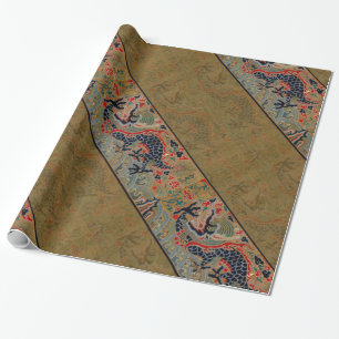 Antique Chinese Dragon Silk Embroidery Pattern Wrapping Paper