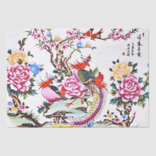 Antique Chinese Floral Birds Chinoiserie Decoupage Tissue Paper