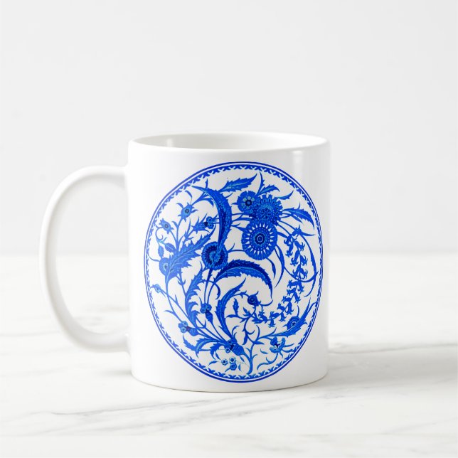 Antique Chinese Jacobean Floral - Cobalt Blue Coffee Mug (Left)