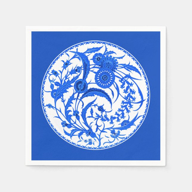 Antique Chinese Jacobean Floral - Cobalt Blue Napkins (Front)