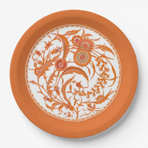 Antique Chinese Jacobean Floral - Mandarin Orange Paper Plates