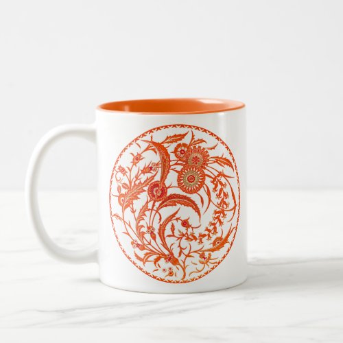 Antique Chinese Jacobean Floral _ Mandarin Orange  Two_Tone Coffee Mug