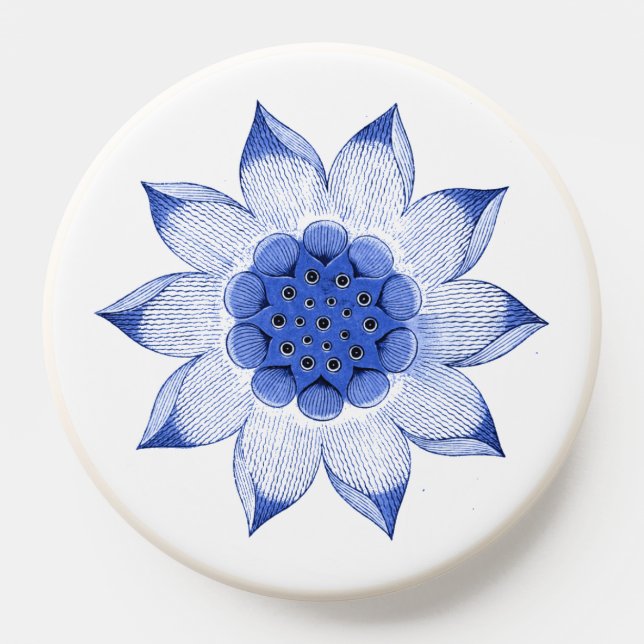 Antique Chinese Mandala Lotus Flower Blue & White PopSocket (Popsocket)