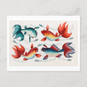 Antique Chinese Painting of Goldfish Postcard