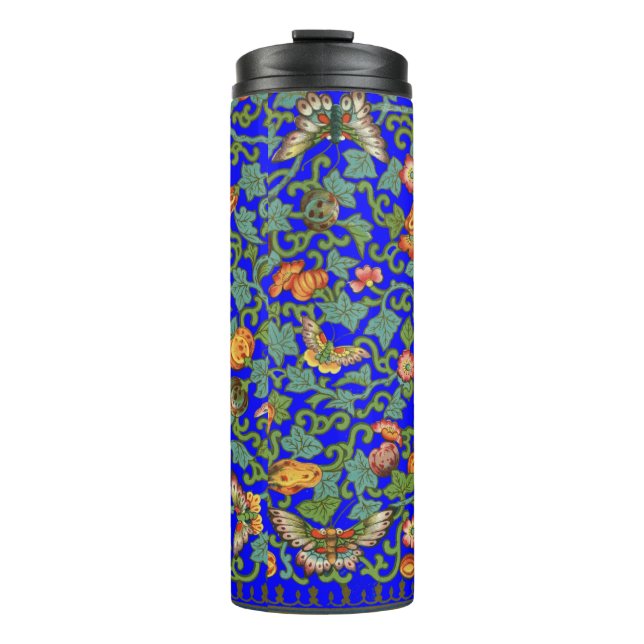 Antique Chinese Porcelain flowers and Butterflies  Thermal Tumbler (Front)