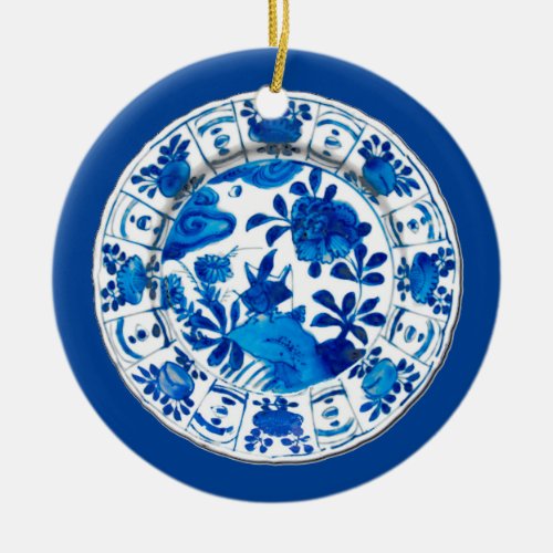 Antique Chinese Porcelain Plate Blue Flower Vase Ceramic Ornament