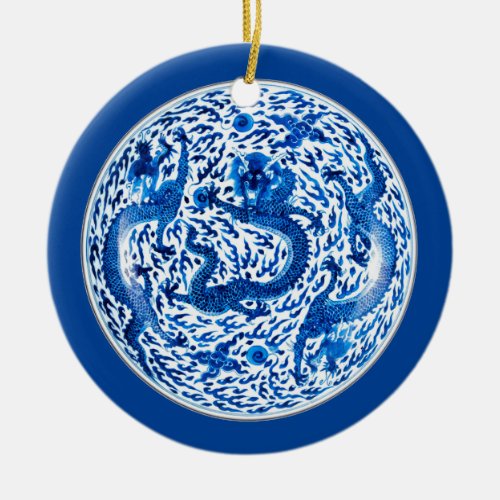 Antique Chinese Porcelain Plate Cobalt Dragons Ceramic Ornament
