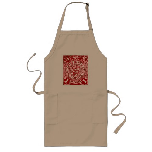 Antique Chinese Postage Stamp in Red T_Shirt Long Apron