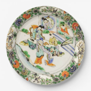 Antique Chinese Vintage White Chinoiserie Floral Paper Plates