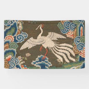 Antique Chinese White Bird Silk Embroidery Print Banner