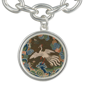 Antique Chinese White Bird Silk Embroidery Print Bracelet