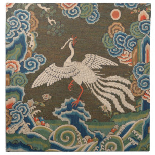 Antique Chinese White Bird Silk Embroidery Print Cloth Napkin