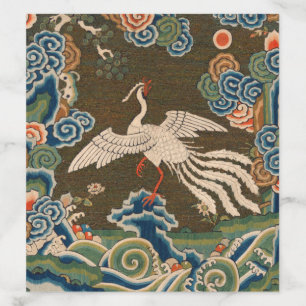 Antique Chinese White Bird Silk Embroidery Print Envelope Liner