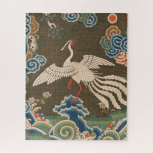 Antique Chinese White Bird Silk Embroidery Print Jigsaw Puzzle
