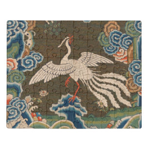 Antique Chinese White Bird Silk Embroidery Print Jigsaw Puzzle