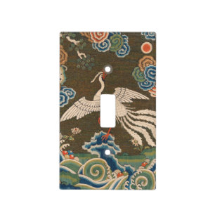 Antique Chinese White Bird Silk Embroidery Print Light Switch Cover