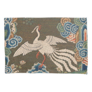 Antique Chinese White Bird Silk Embroidery Print Pillow Case