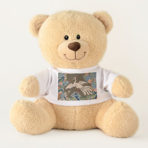 Antique Chinese White Bird Silk Embroidery Print Teddy Bear
