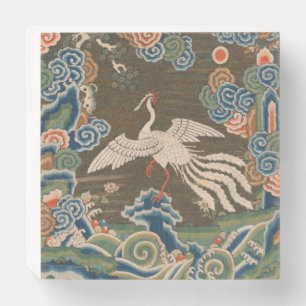 Antique Chinese White Bird Silk Embroidery Print Wooden Box Sign