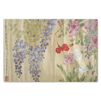 Antique Chinese Wisteria and Peony Tissue Paper