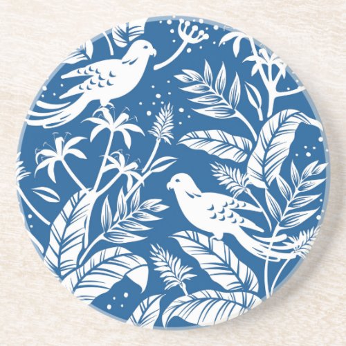 Antique Chinoiserie Bird Floral Blue  White Coaster