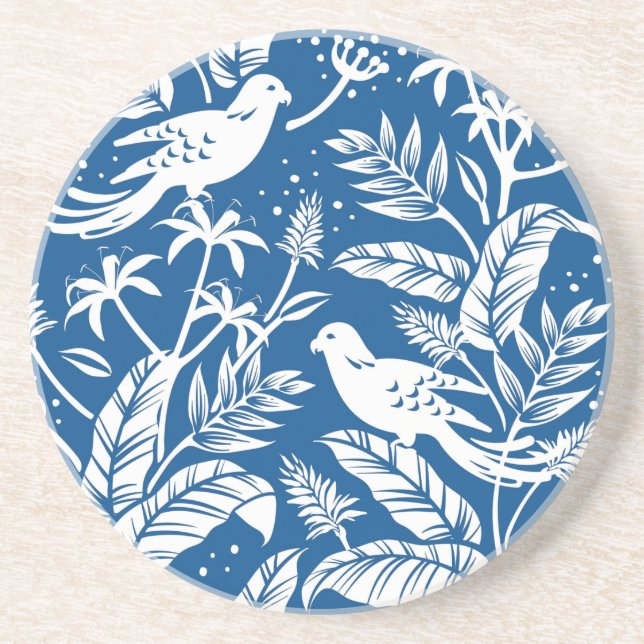 Antique Chinoiserie Bird Floral Blue & White Coaster (Front)