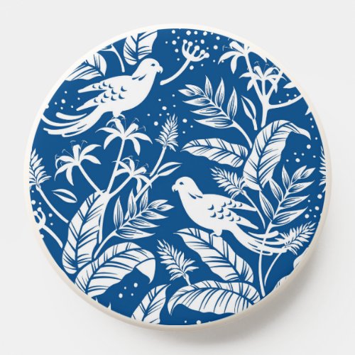 Antique Chinoiserie Bird Floral Blue  White PopSocket