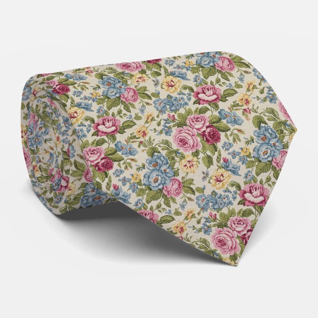 Antique Chintz Floral Pattern Neck Tie (Rolled)