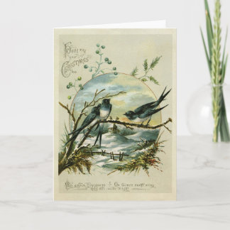 Antique Christmas Birds Snowy Landscape Greeting Holiday Card