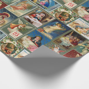 Antique Christmas Cards Baby Jesus Angels Nativity Wrapping Paper