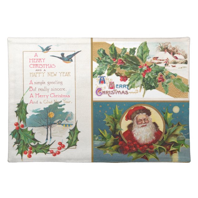 Antique Christmas Cards Cloth Placemat (Front)