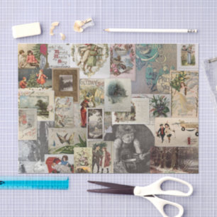 Antique Christmas Ephemera Collage Decoupage Tissue Paper