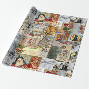 Antique Christmas Ephemera Collage Decoupage Wrapping Paper