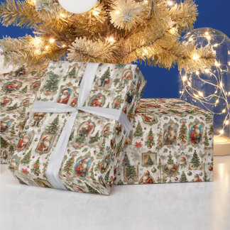 Antique Christmas Ephemera | Retro Santa Vintage  Wrapping Paper