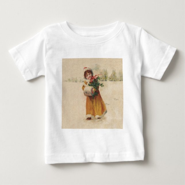 Antique Christmas Girl Winter Child Baby T-Shirt (Front)