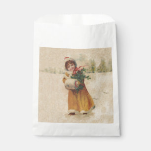 Antique Christmas Girl Winter Child Favor Bag