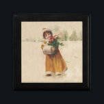 Antique Christmas Girl Winter Child Gift Box<br><div class="desc">Winter is cold! This is a sweet Christmas theme - a vintage artwork from the victorian era,  this Christmas girl painting shows a happy little child in the snow.</div>