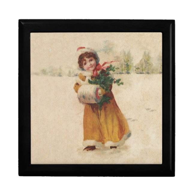 Antique Christmas Girl Winter Child Gift Box (Front)
