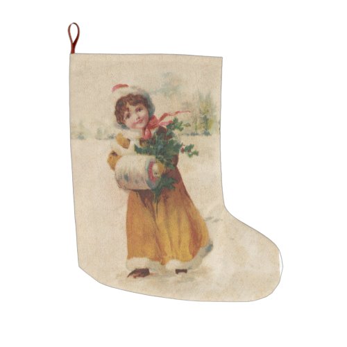 Antique Christmas Girl Winter Child Large Christmas Stocking