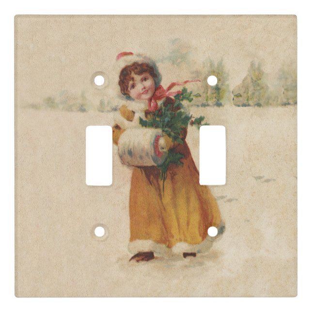 Antique Christmas Girl Winter Child Light Switch Cover (Front)