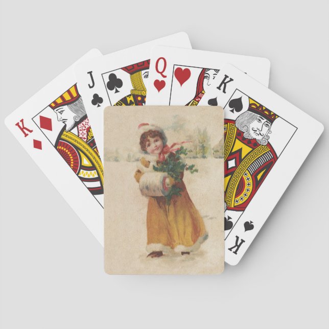 Antique Christmas Girl Winter Child Poker Cards (Back)