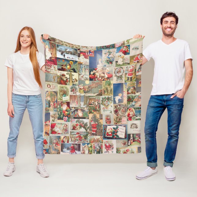 Antique Christmas Holiday Greeting Cards Pattern Fleece Blanket (In Situ)