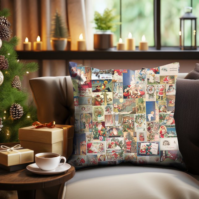 Antique Christmas Holiday Greeting Cards Pattern Throw Pillow (Creator Uploaded)