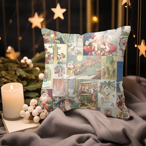 Antique Christmas Holiday Greeting Cards Pattern Throw Pillow