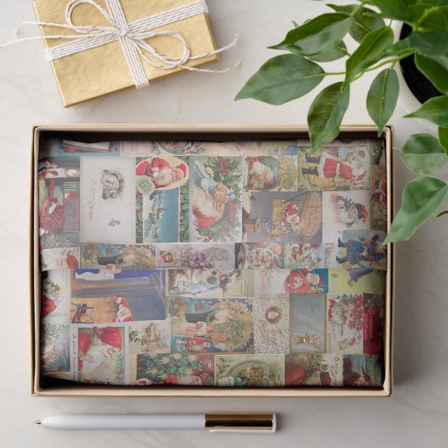 Antique Christmas Holiday Greeting Cards Pattern Tissue Paper (Gift)